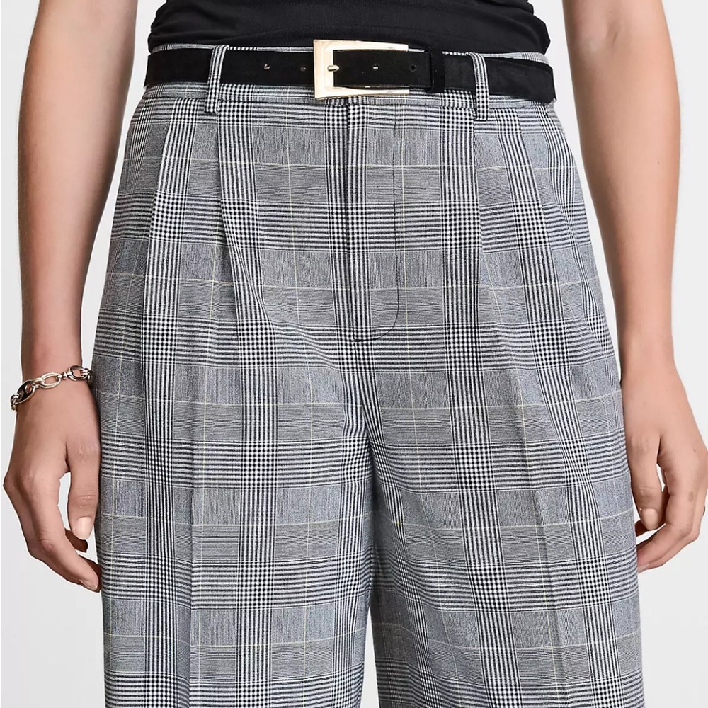 LOFT Checkered Skirt with Button Accent